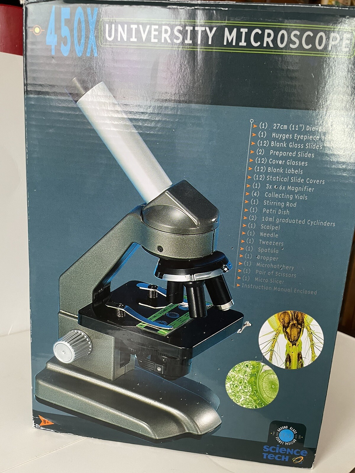 VINTAGE 1967 Science Tech 450X UNIVERSITY MICROSCOPE MYGES Eyepiece 10X-15X zoom