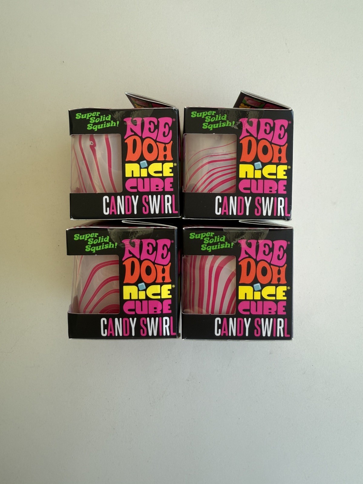 4- Schylling Nee Doh Nice Cube Candy Cane Swirl Squishy RARE Needoh Pink/White