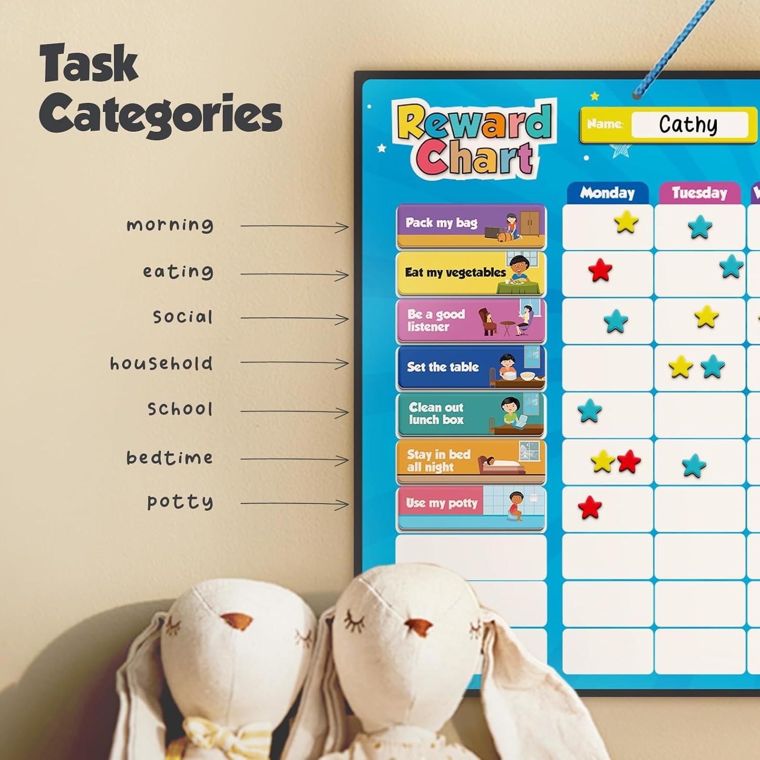 Magnetic Kids Responsibility Reward Chart – Engaging 3D Stars & Chore Tasks -…