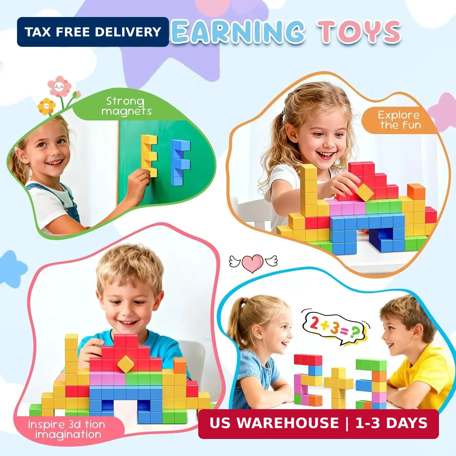 100pcs Magnetic Blocks, Gifts for 3 4 5 6 Year Old, Magnet Building Blocks for T