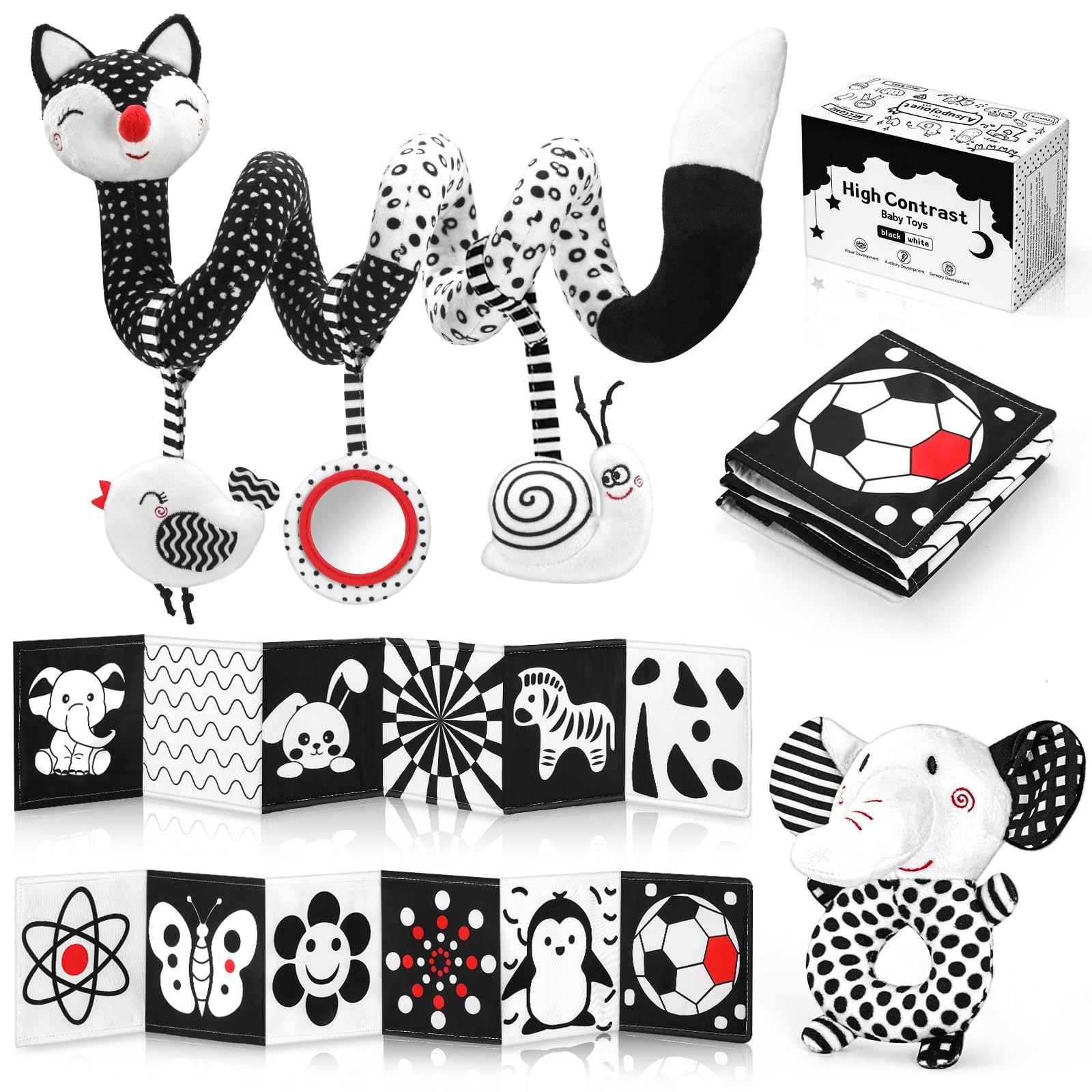 AJsupojouet High Contrast Black and White Baby Toys FOX,
