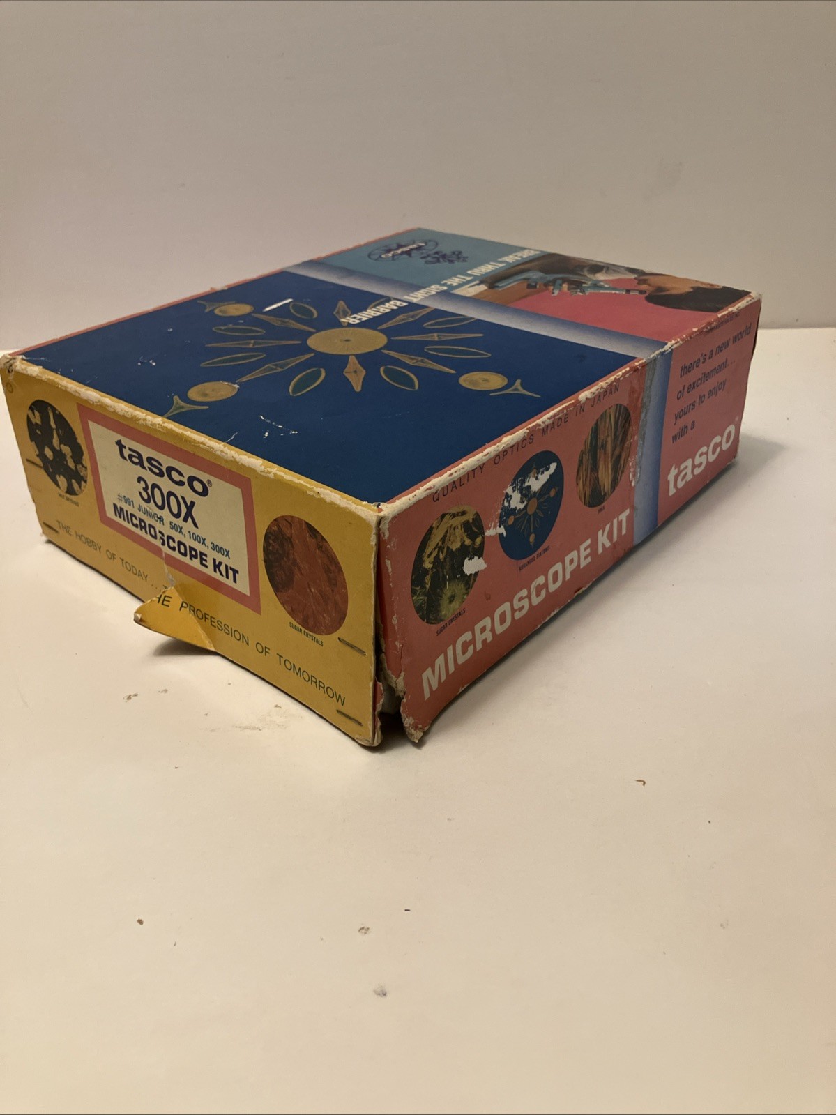 1960’s-70’s ear TASCO #991 Junior 50x, 100x, 300x turquoise microscope in box
