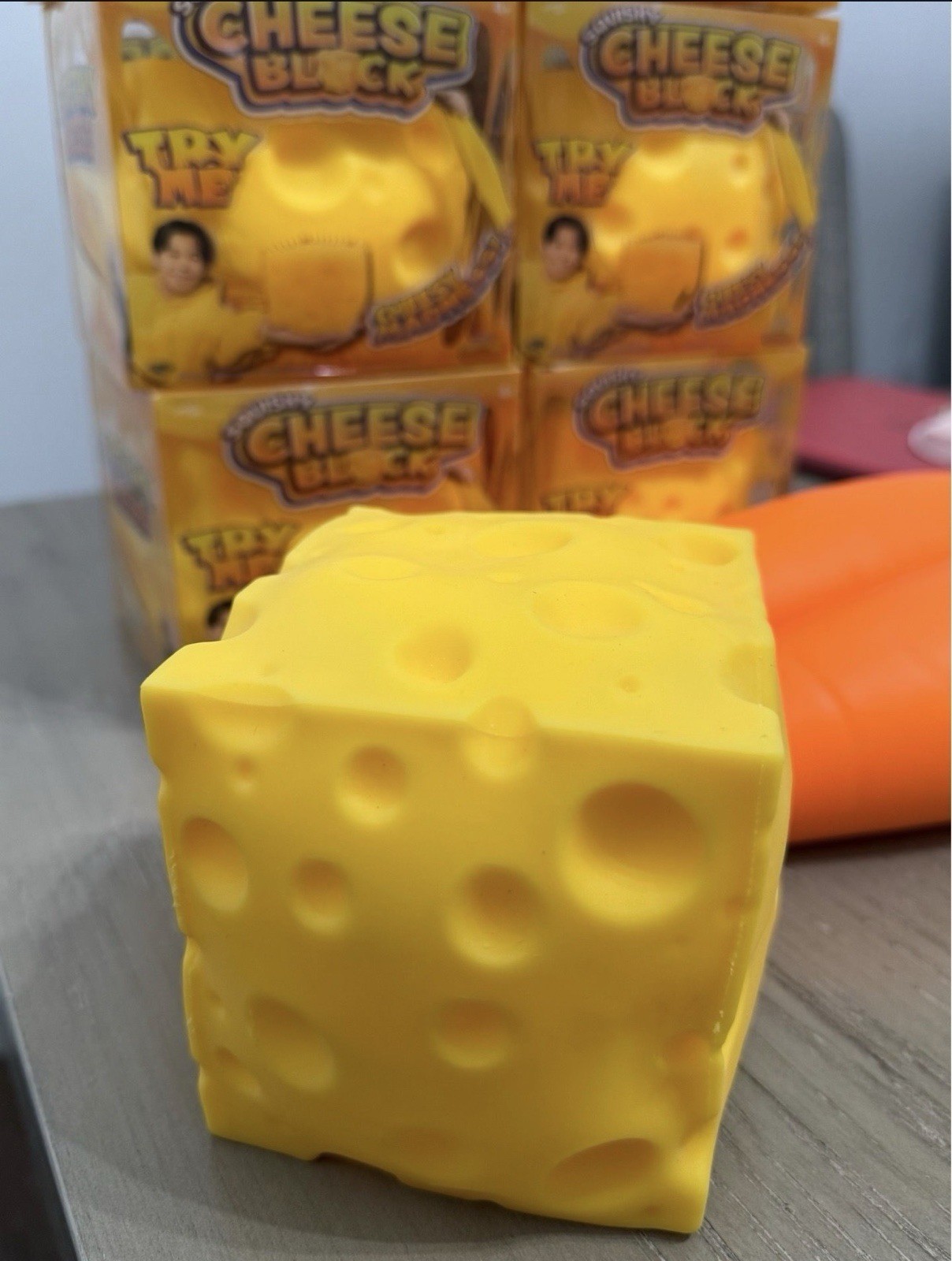 Yellow Cheese-Shaped Block Squishy Tactile Squeeze Toy for Kids Age 4-7