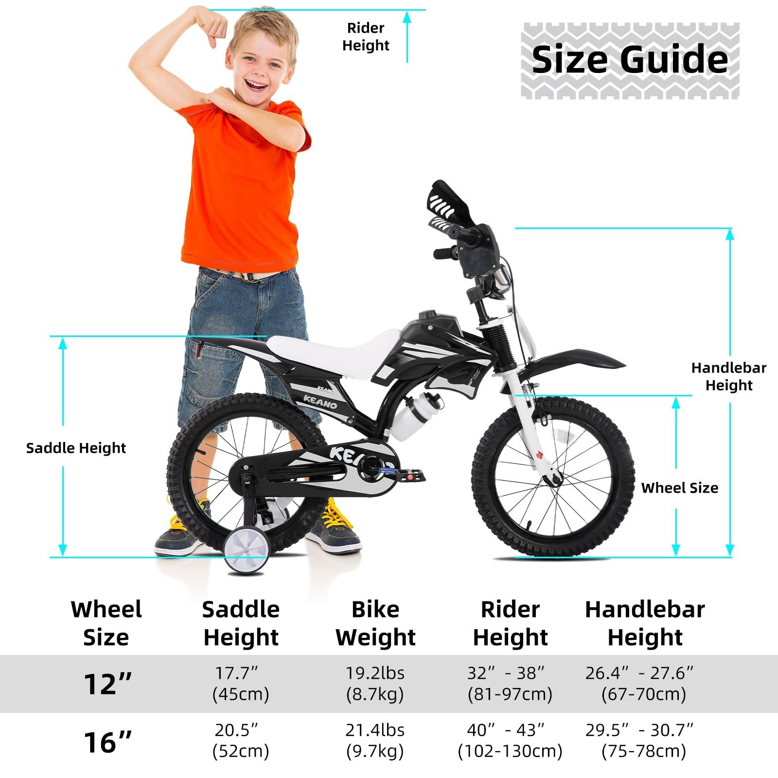 KEANO Motocross Style Kids Bike for Boys Girls Ages 3-7 Years, 12 & 16 Inch B…