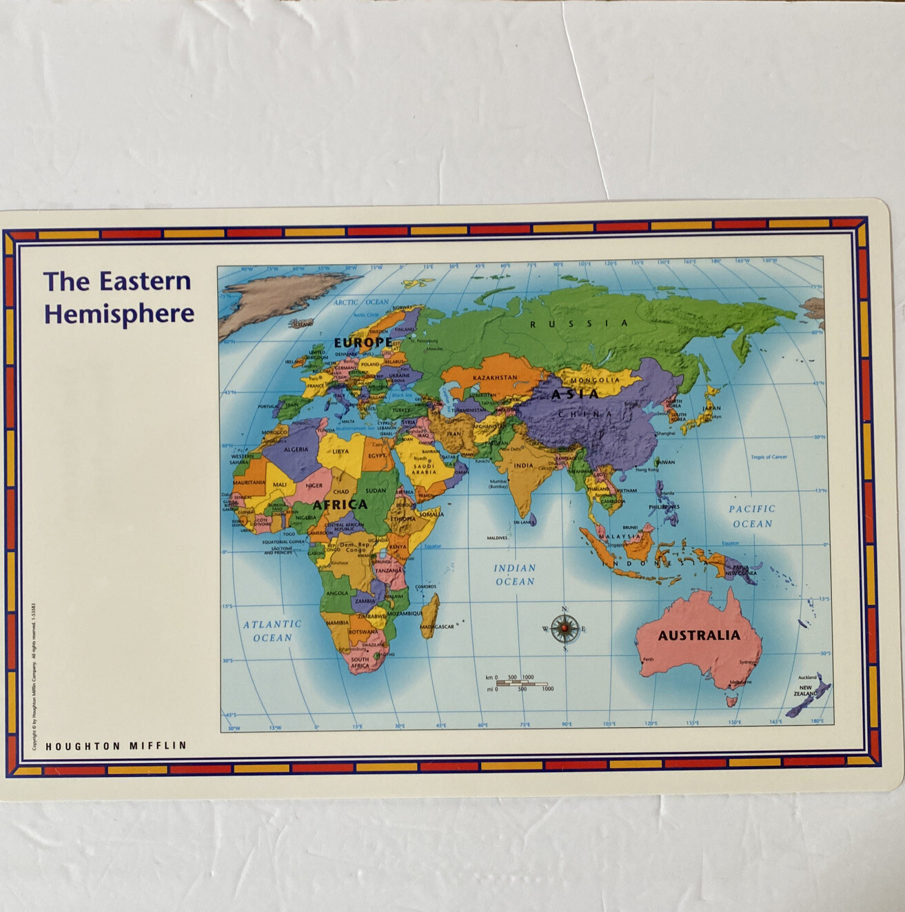 Houghton Mifflin Eastern & Western Hemisphere Double Side Map 11”x17” I53583