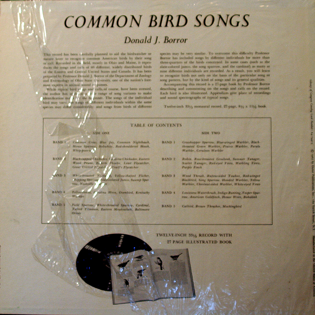 COMMON BIRD SONGS LP. Donald Borror. With Booklet & Flexi-Disc. 1967