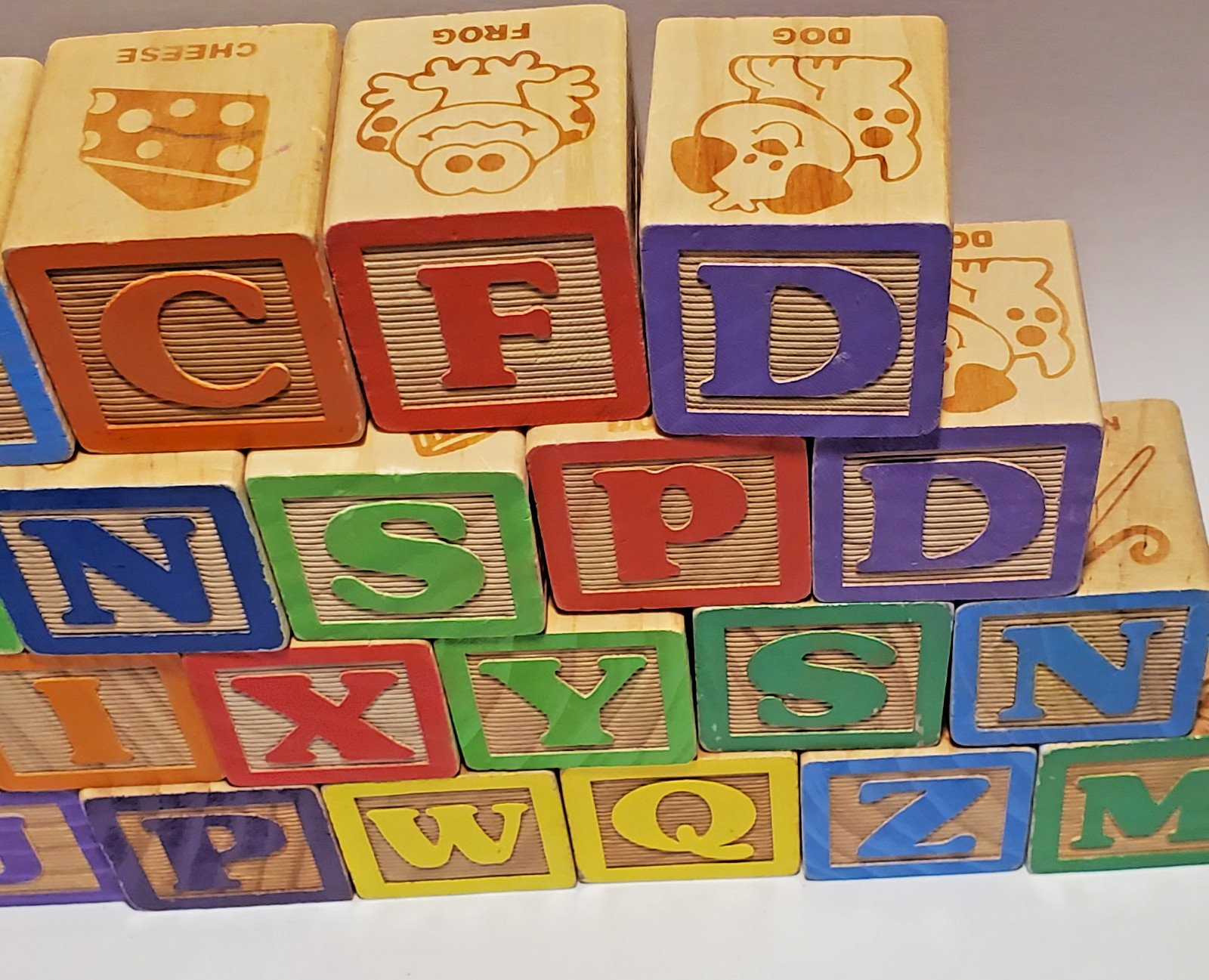 Vintage Wooden Alphabet Blocks Letter Numbers Learning Educational Toy Lot of 30