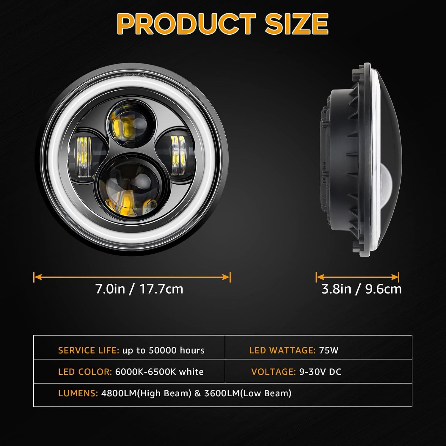 7 Inch Round Halo Angel Eyes Headlights H6024 Amber Turn Signal Assembly