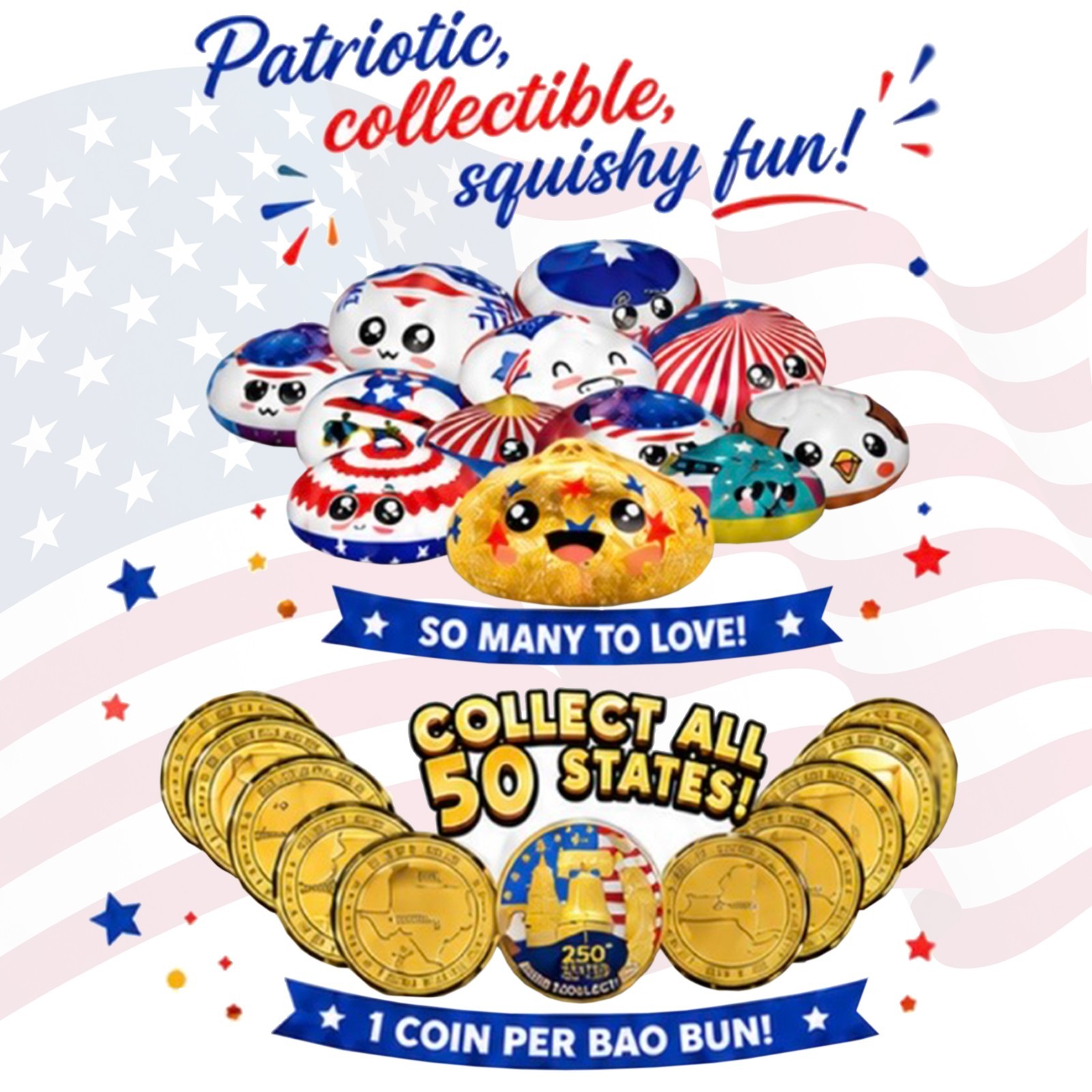 Toy Master Happy Birthday America PU Bao Bun Squishy w/ Surprise Token