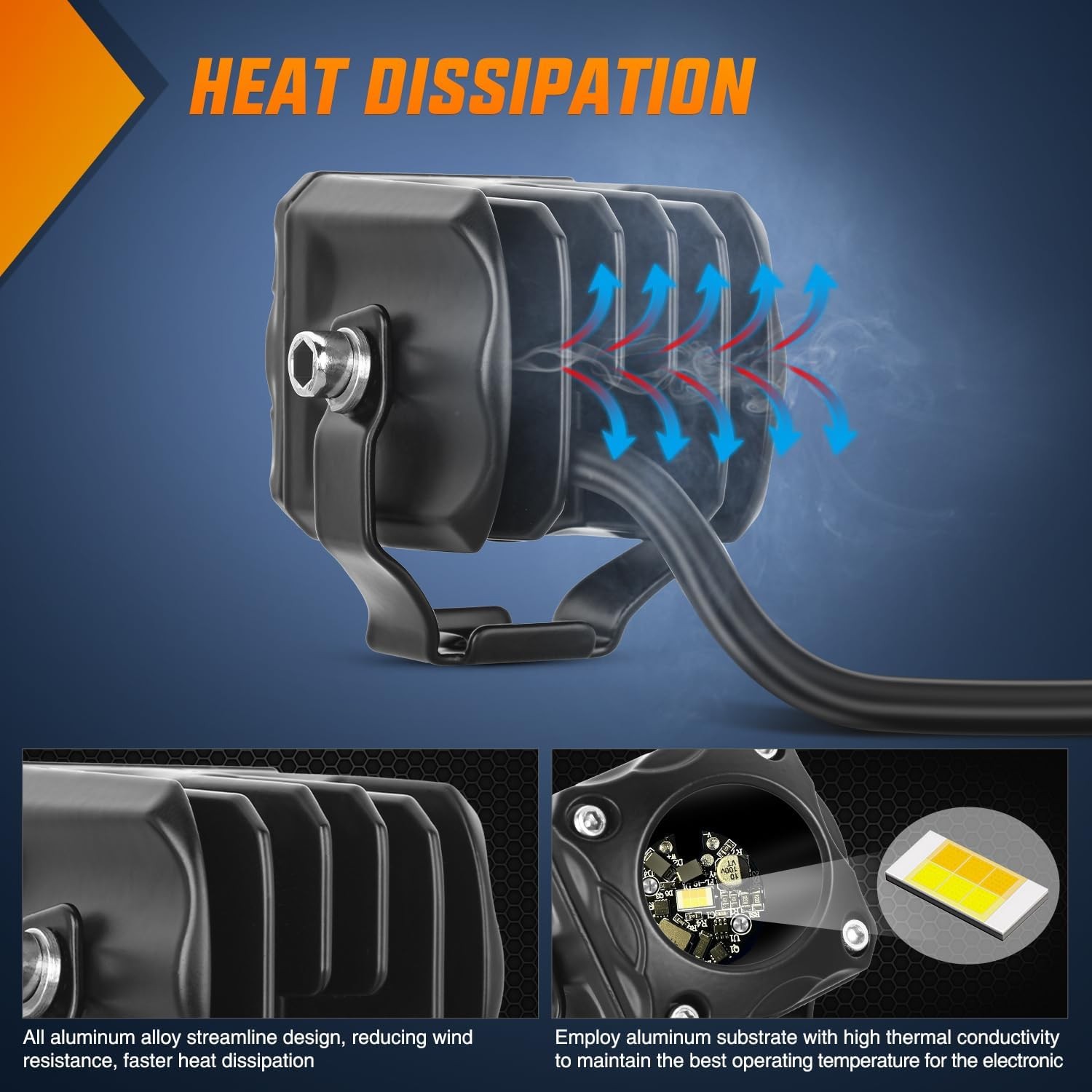 Nilight Motorcycle Driving Lights 1.7 inch White Amber Spot Beam Fog Light LED P