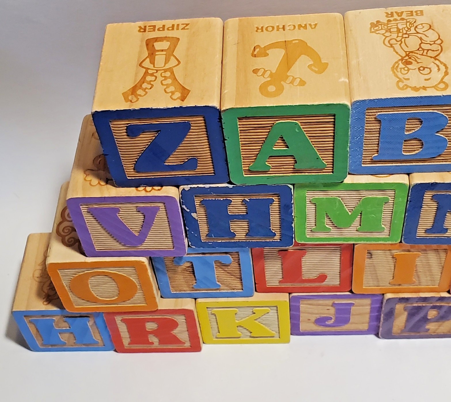Vintage Wooden Alphabet Blocks Letter Numbers Learning Educational Toy Lot of 30