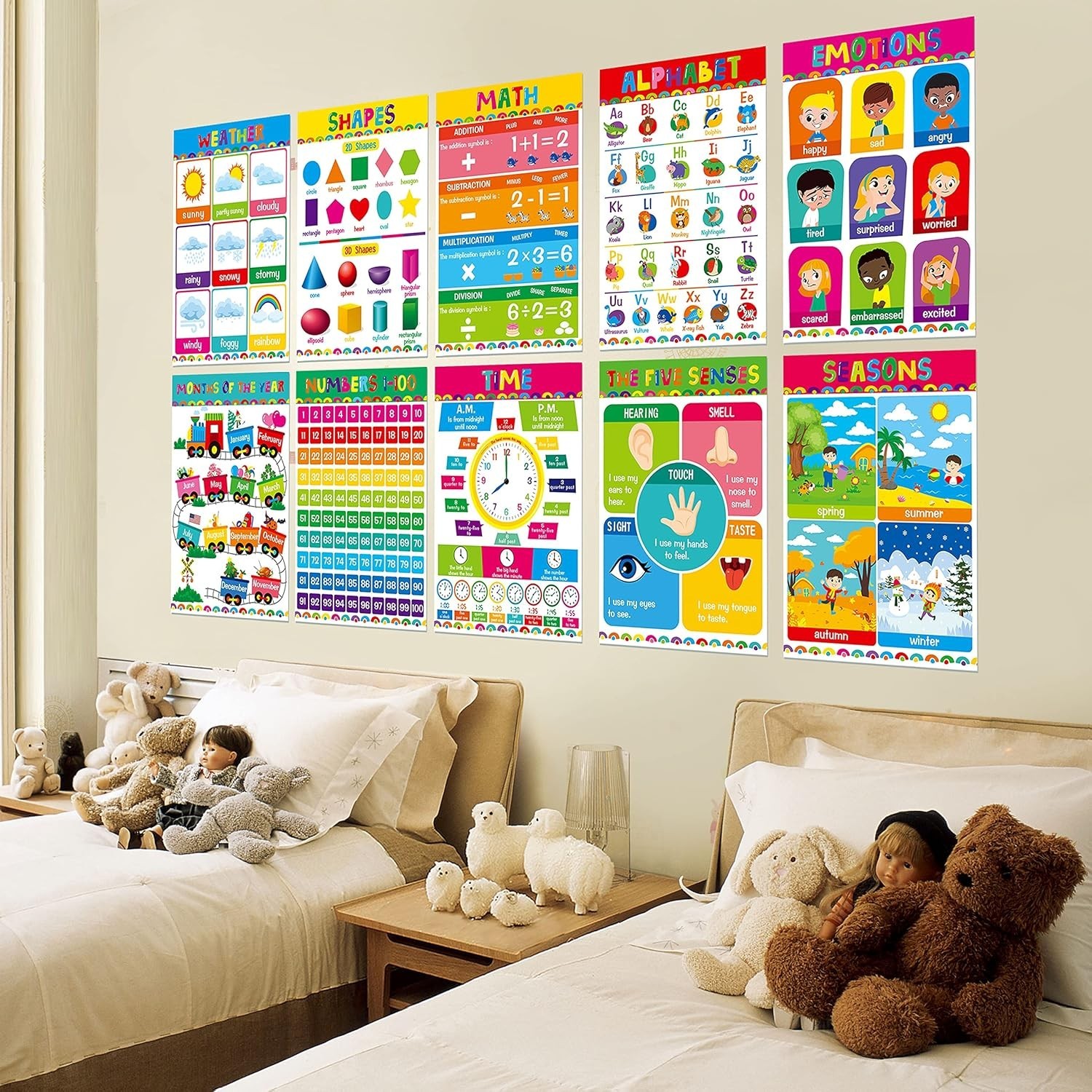 17 Packs Educational Poster, PET Film Covered Preschool Learning Tools for Nu…