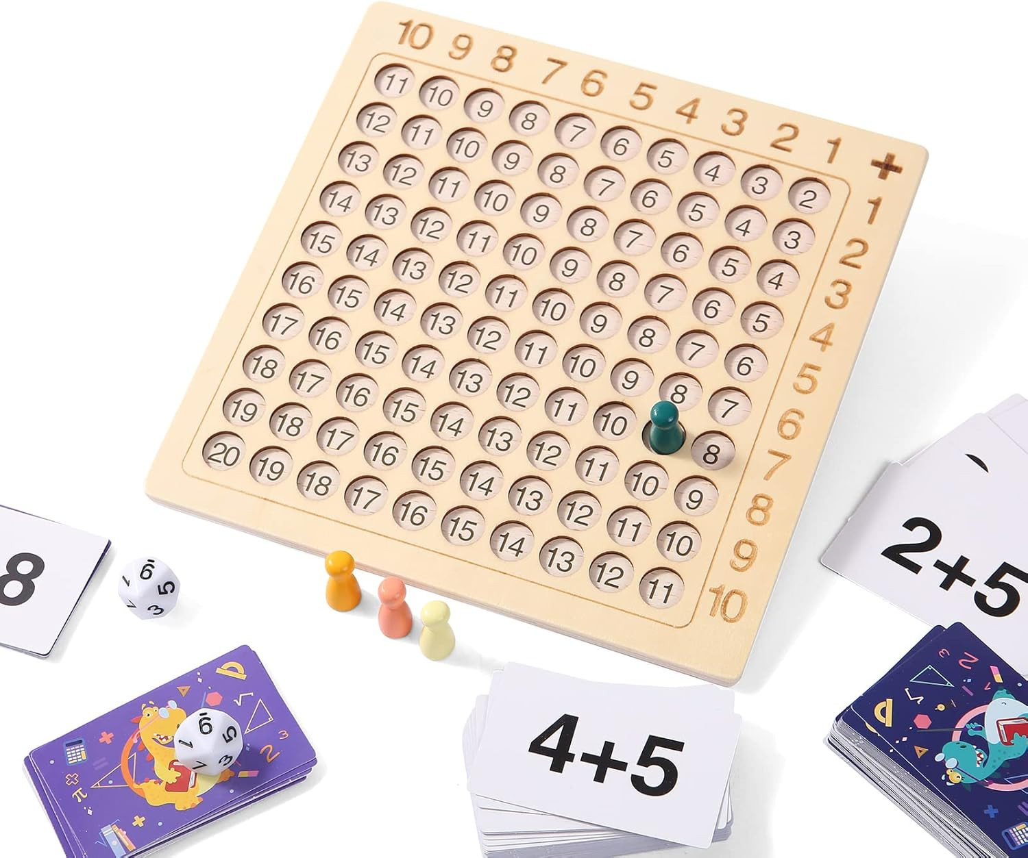 2 in 1 Wooden Math Board Game Multiplication Addition Montessori Kids Toy