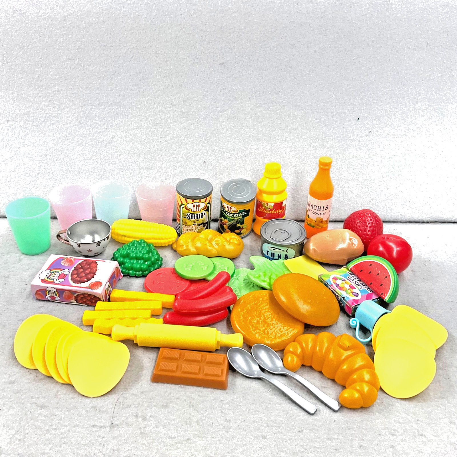 Play Food & Can Goods Pretend Fruit Glasses Buns Chips Veggies 40+ Items