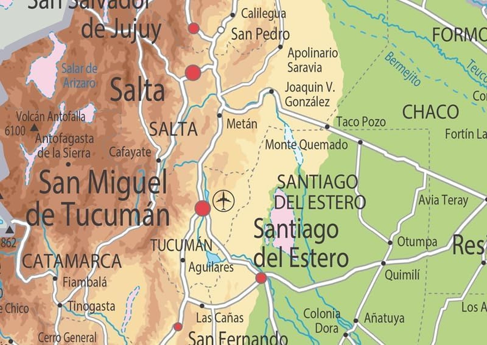 Argentina Physical Map – 23.3 x 16.5 Inches – Paper Laminated