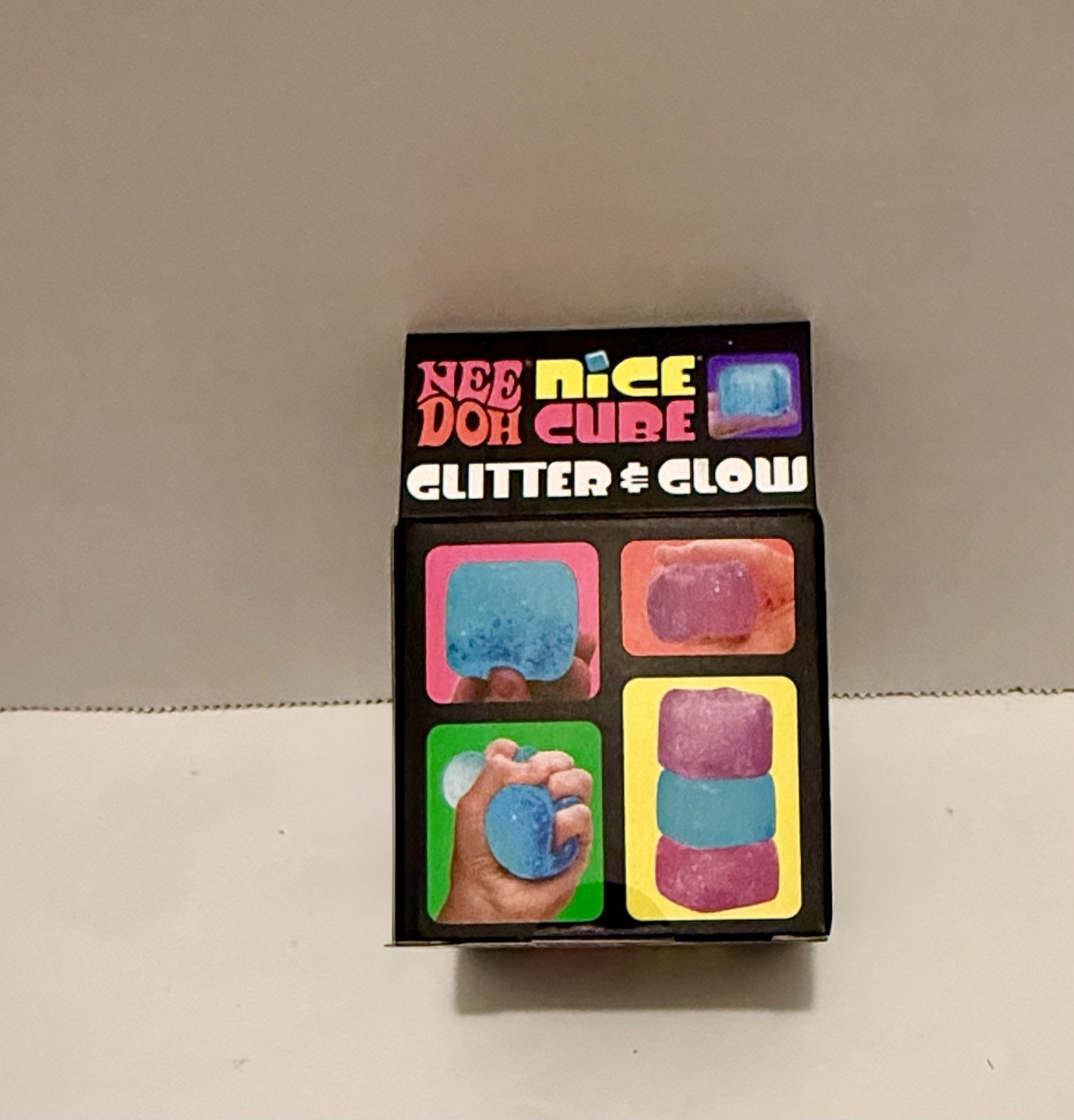 NeeDoh Nice Cube Glitter and Glow, Nee Doh Squishy, Glowing Ice Cube Pink