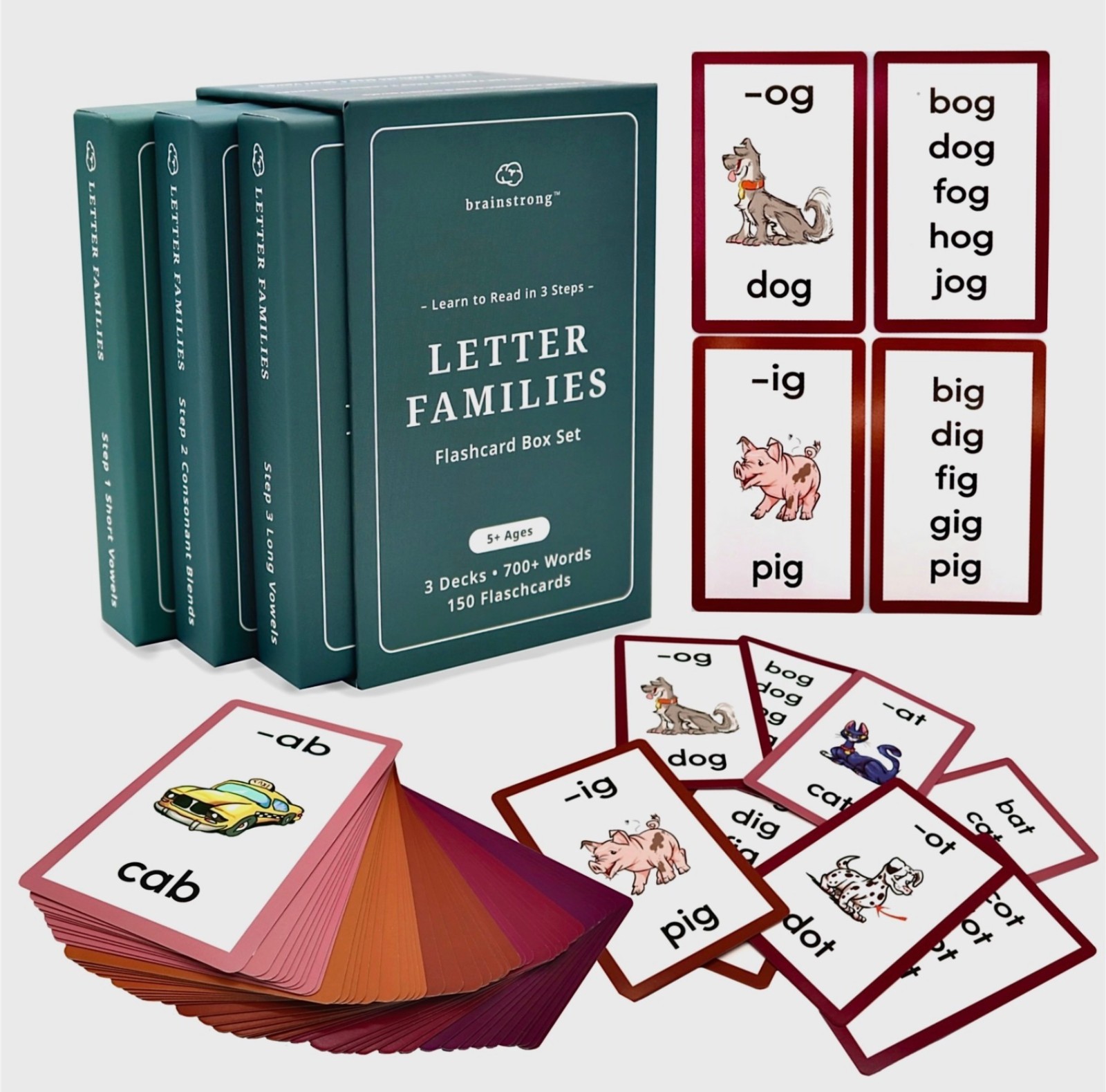 Brainstrong Letter Families Box Set • Phonics Flashcards • Ages 5-7 • Homeschool