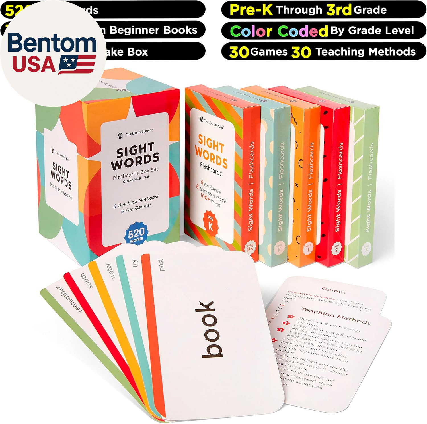 520 Sight Words Flash Cards Dolch Fry Reading Set for Kids PreK Grade 3