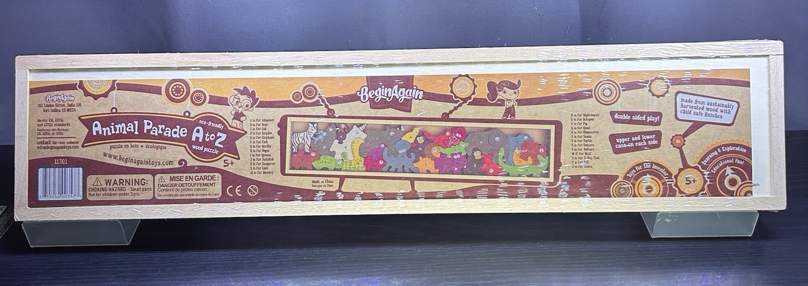 Begin Again Animal Parade AtoZ Rubberwood Puzzle Blocks Toddlers Preschoolers