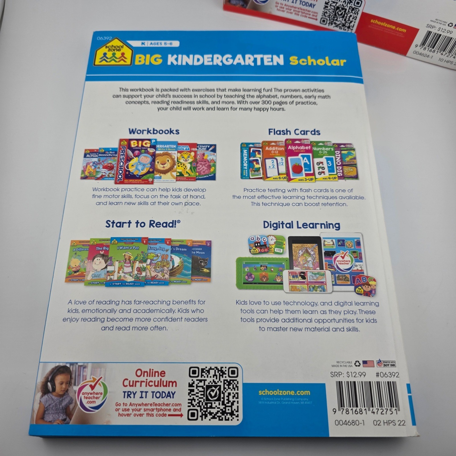 School Zone Big Preschool & Kindergarten Scholar Workbook Bundle 2 Books