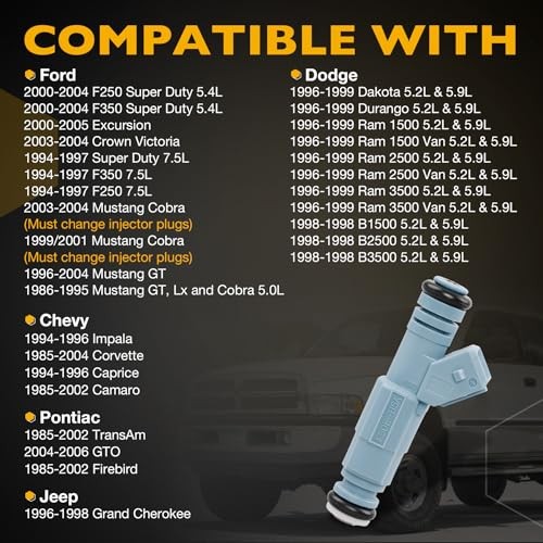 Fuel Injector 24LB 4 Holes 8Pcs | Replacement for 5.2 5.9 Dodge Dakota Durango
