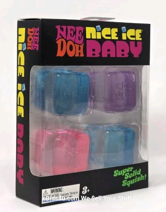 SET OF FOUR (4) NEE DOH Nice Ice Baby NeeDoh Nice Cube Pink Blue Purple NEW LOT