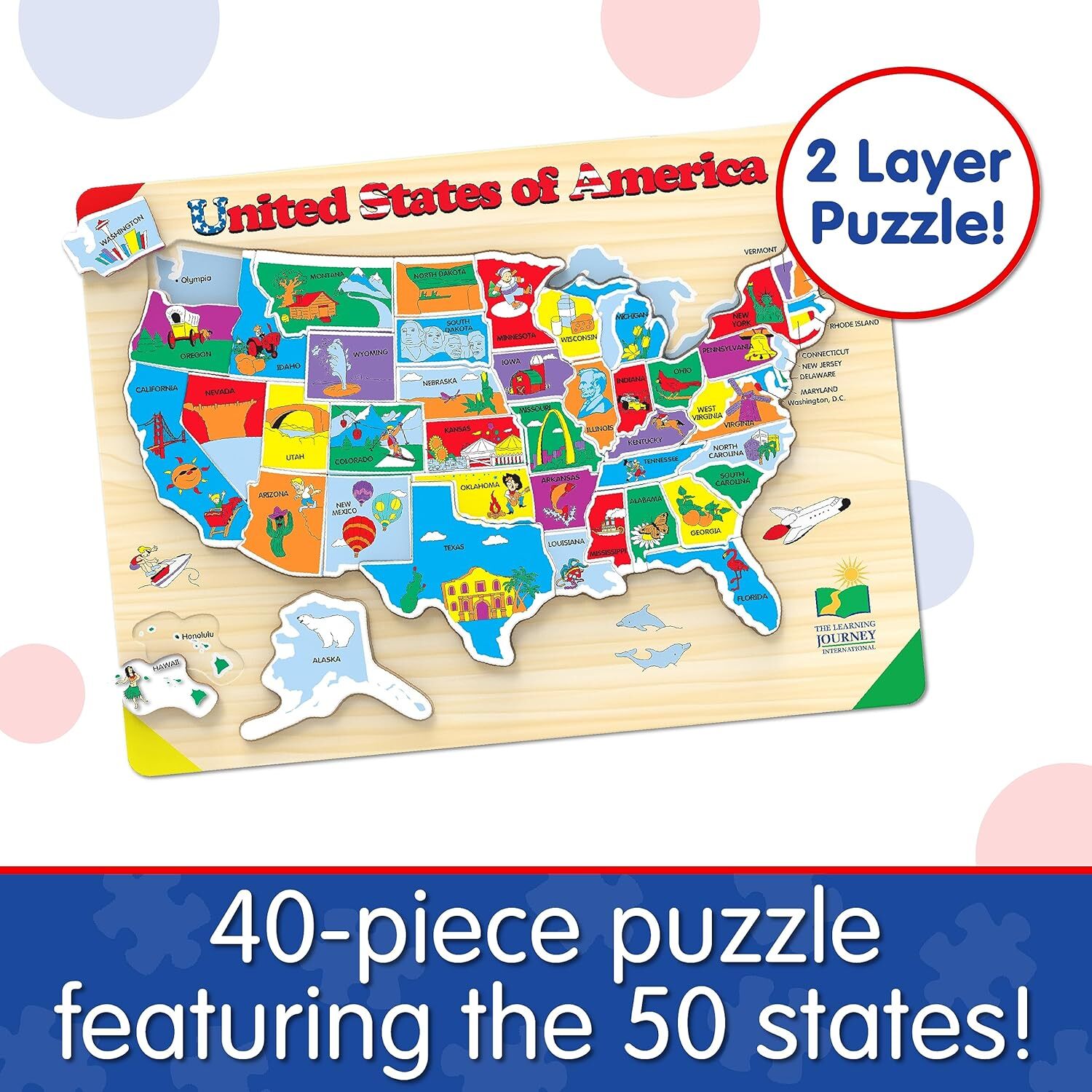 The Learning Journey Lift & Learn Puzzle – USA Map Puzzle for Kids – Preschool