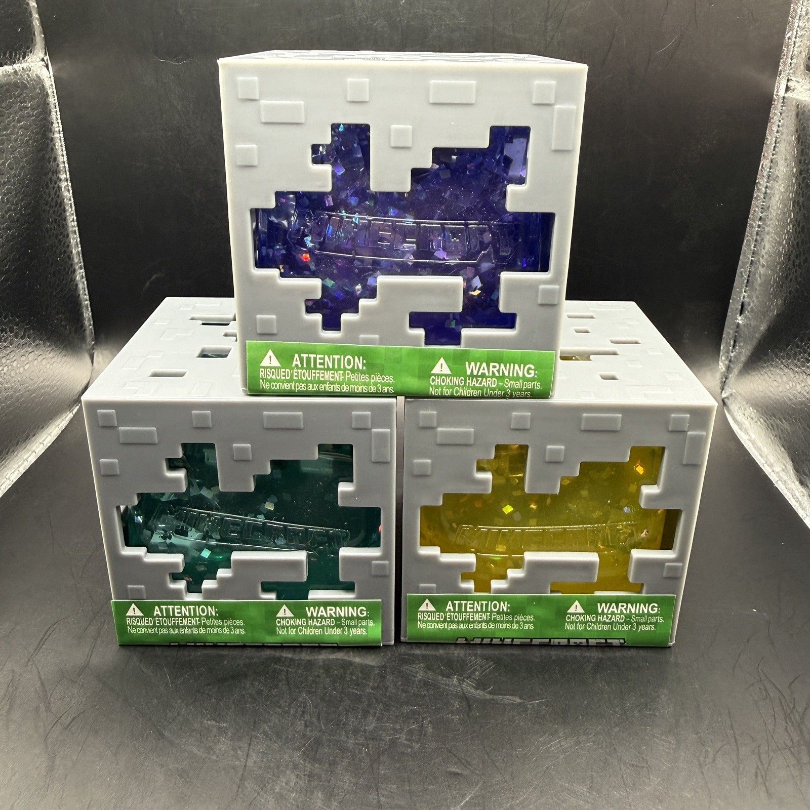 Minecraft Jelly Cubes Squishy Fidget Toy Lot of 3 Yellow Green Purple NEW Sealed