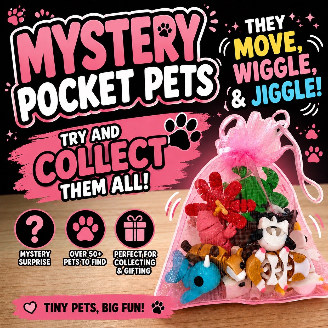 Mini Pocket Pets 300 Mystery Pack: Sensory Fidget Animal Toys – 3D Printed PLA