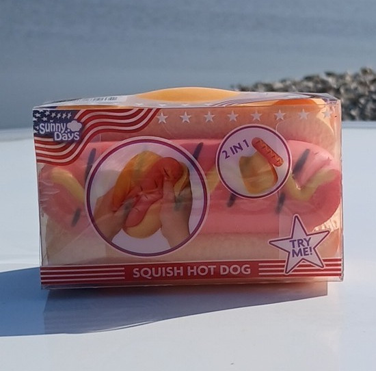 Sunny Days Squishy Squeeeze New Real Hot Dog 2 in 1 Toy. stress Reliever
