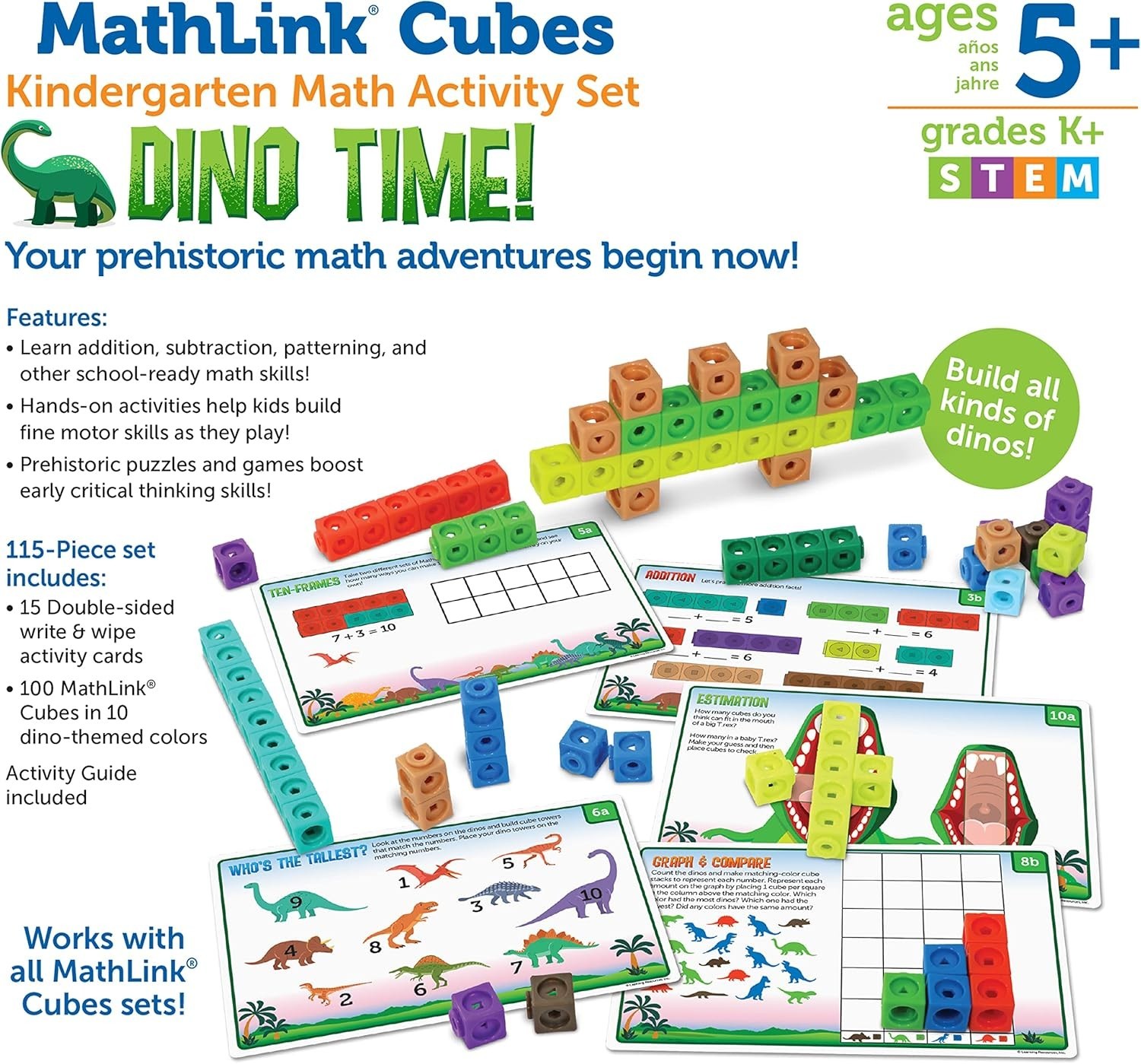 100 Dino-Themed MathLink Cubes for Engaging Math Games – Perfect for Homeschool!