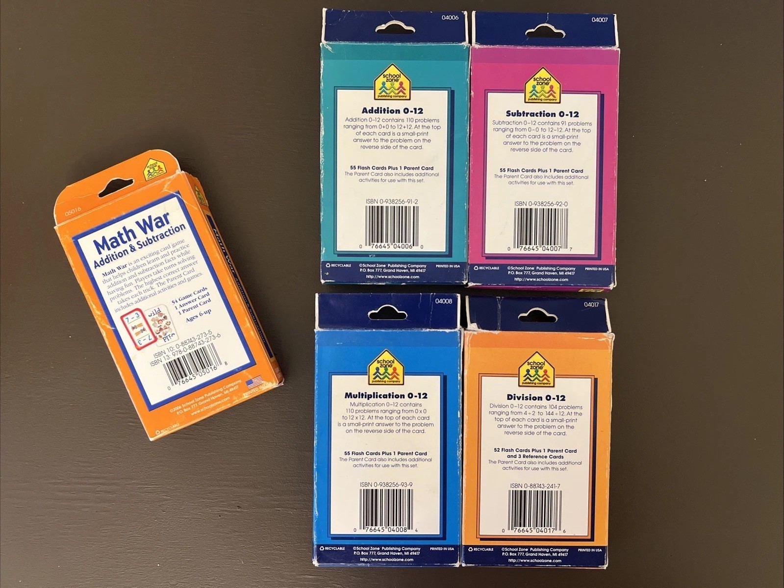 School Zone Multiplication Subtraction Addition Division 0-12 Flash Cards LOT 5!