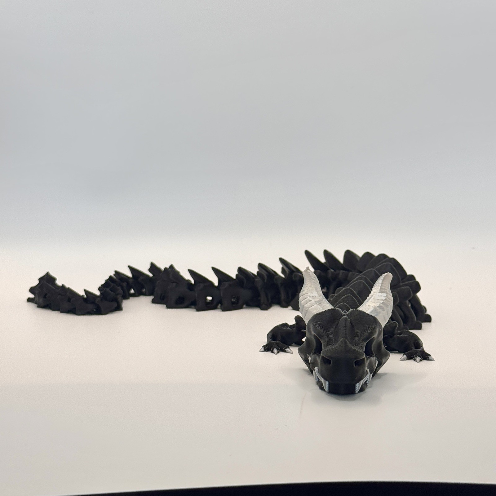 Ash Bone Dragon Black & Silver Articulated Dragon 3D Printed Flexi Fantasy