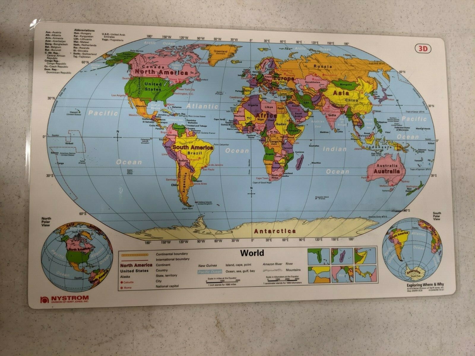 17″X11″ Laminated Double Sided United States 3C & World Map 3D Nystrom Teacher