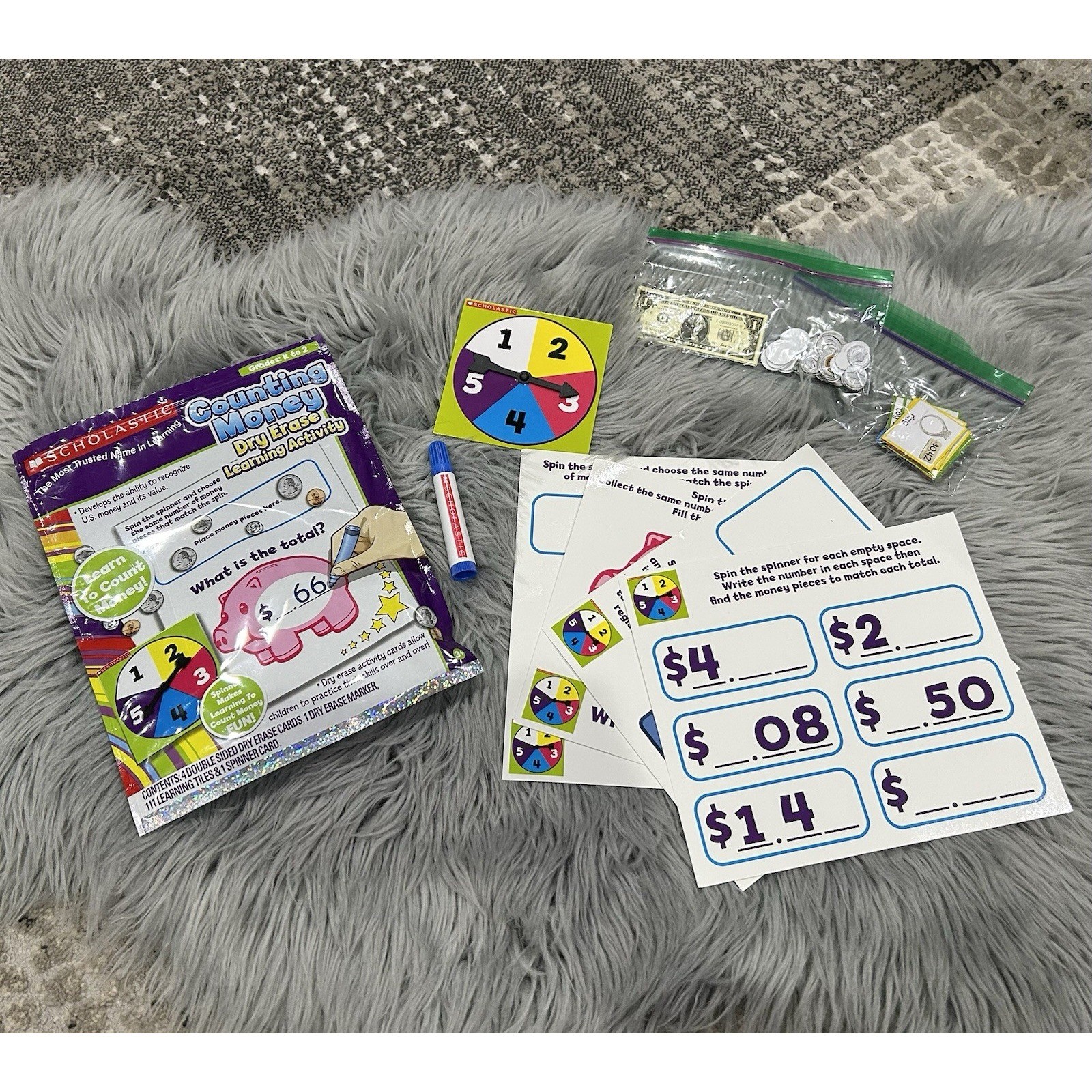 Scholastic Counting Money Dry Erase Learning Activity Set K-2
