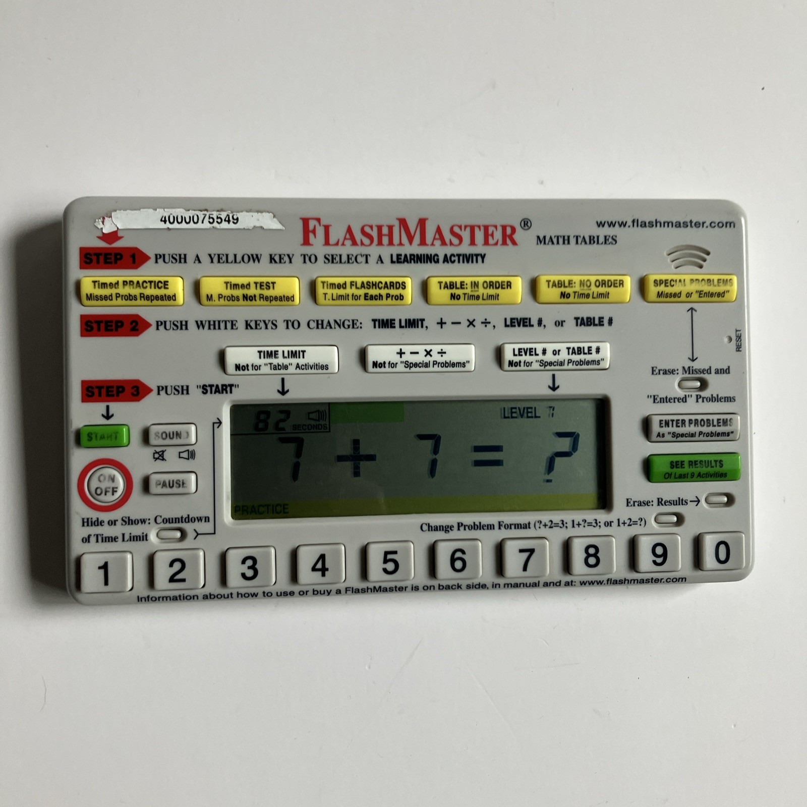 Flash Master Math Tables Electronic Learning Tool Model MT1A Tested Working A6