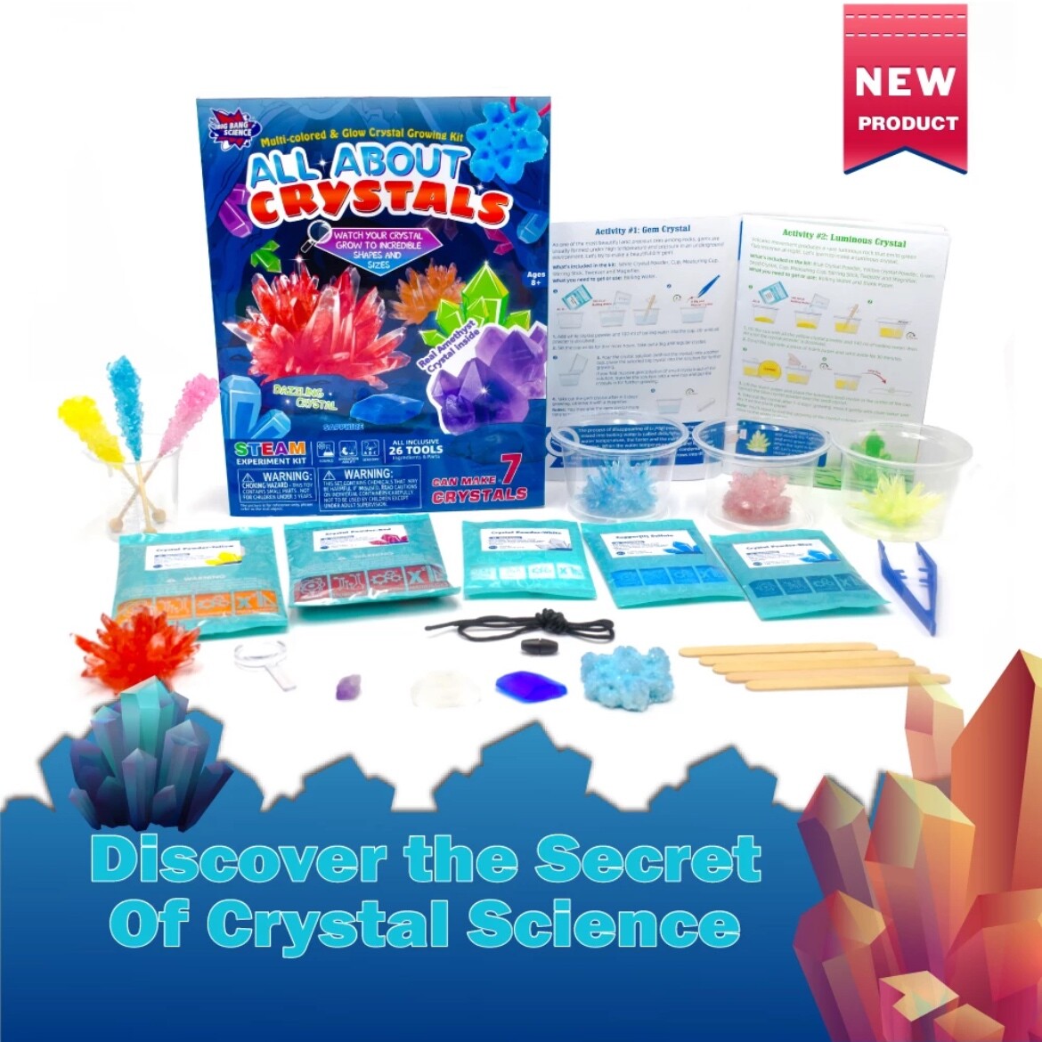 BIG BANG SCIENCE Kids Multicolor Crystal Growing Kit Birthday Christmas Gift