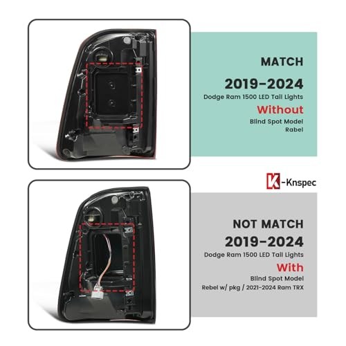 Tail Light Assembly Compatible With 19 RAM 1500 LED Black w/o Blind Spot RH