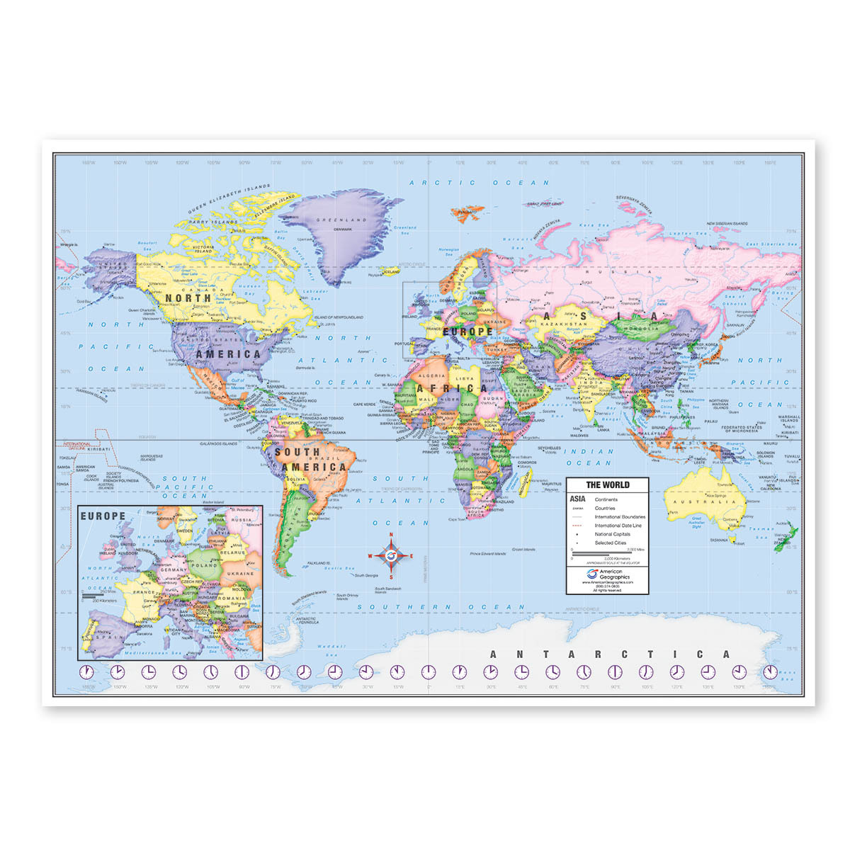 US and World Desk Map, 30-Map Pack (13″ x 18″ Laminated) Lighthouse Geographics