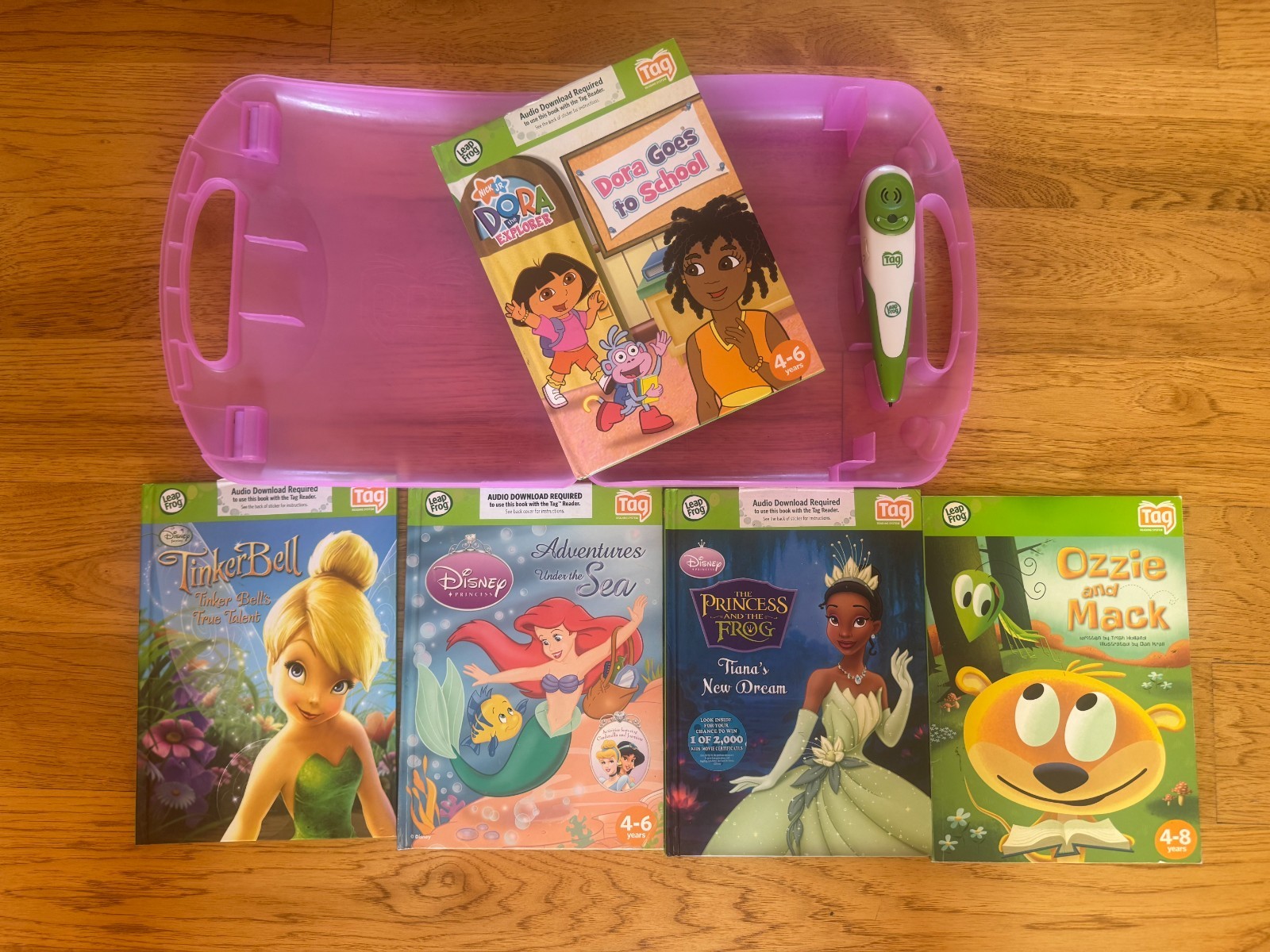Tag Leap Frog Reading System w/ 5 Books and Carrying Case Works Disney Nick JR