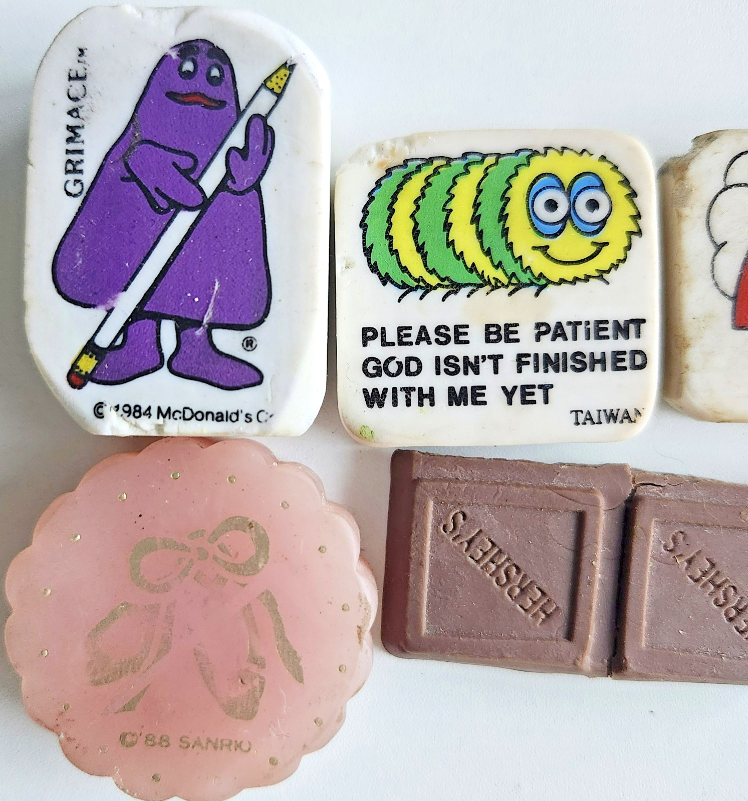 Vintage 80s Character Erasers Lot McDonalds Grimace Sanrio Hershey Rainbow
