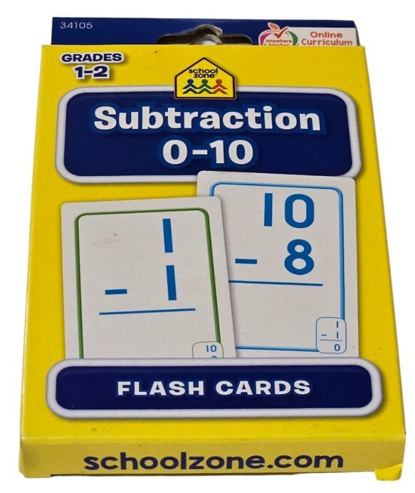 School Zone Subtraction 0-10 Flash Cards Math Grades 1-2 Ages 6 and Up Kids NEW