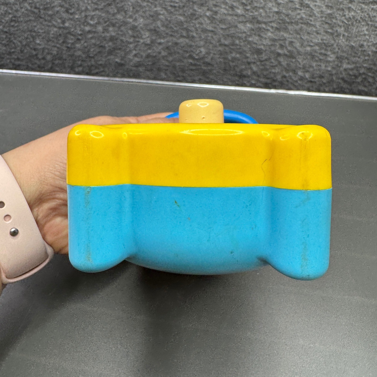 Tomy Preschool Clock 1985 Vintage Yellow Blue Plastic Toy Toddler Twist & Click