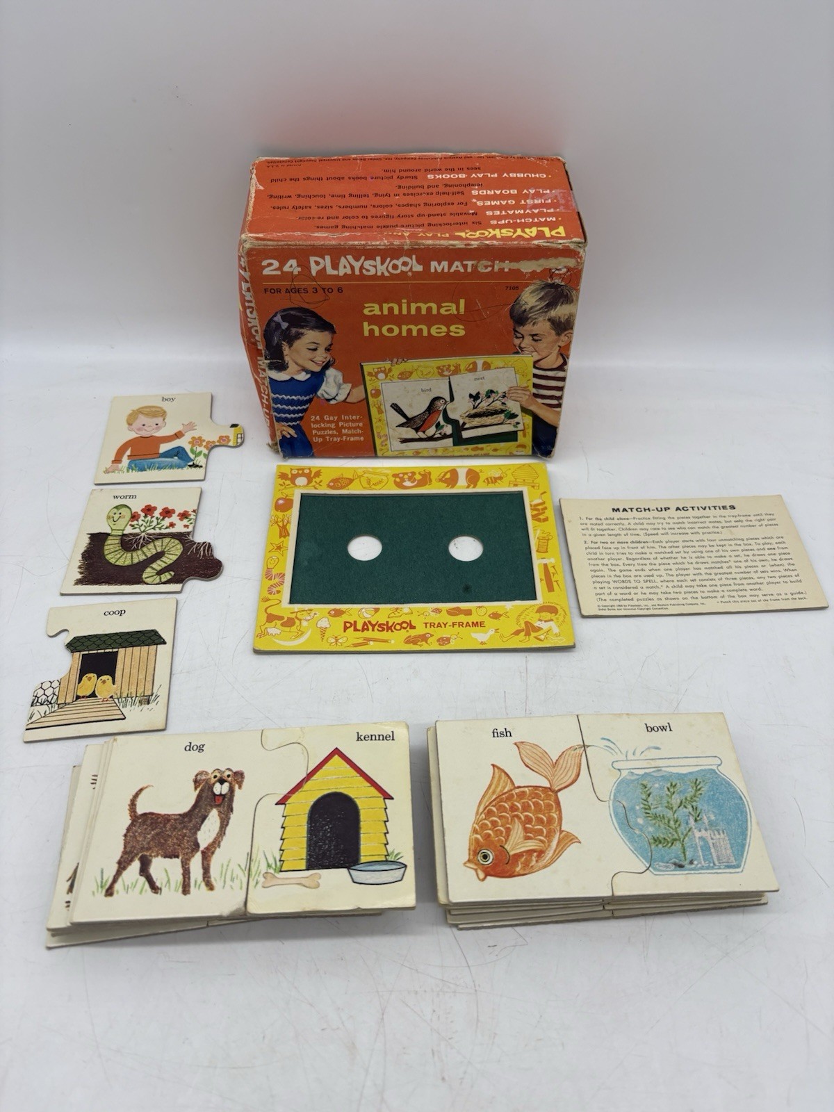 Vintage 1964 Playskool Match-Ups Puzzle Card Games Animal Homes 94% Complete