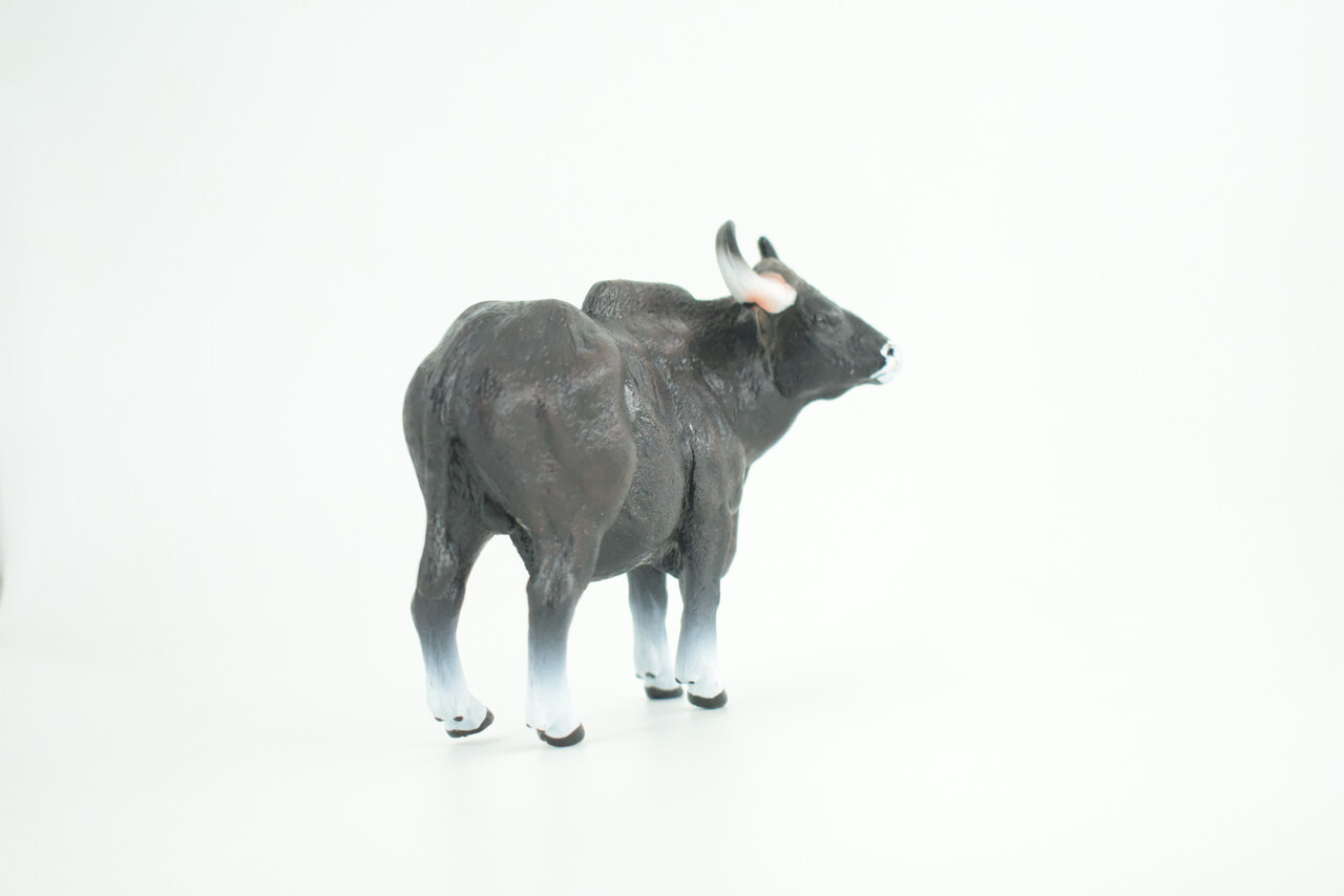 Gaur Bull Toy, Black, Realistic Hand Painted Rubber Cow, 6 Inches CH937 BB206