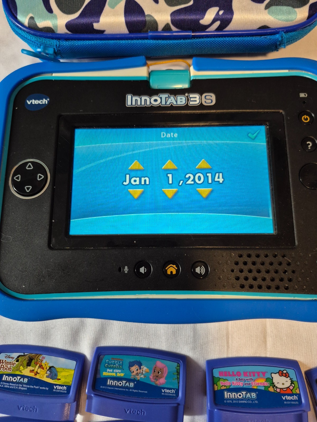 VTech InnoTab 3S Blue Wi-Fi Learning Tablet Bundle w 9 Games Case AC Adapter