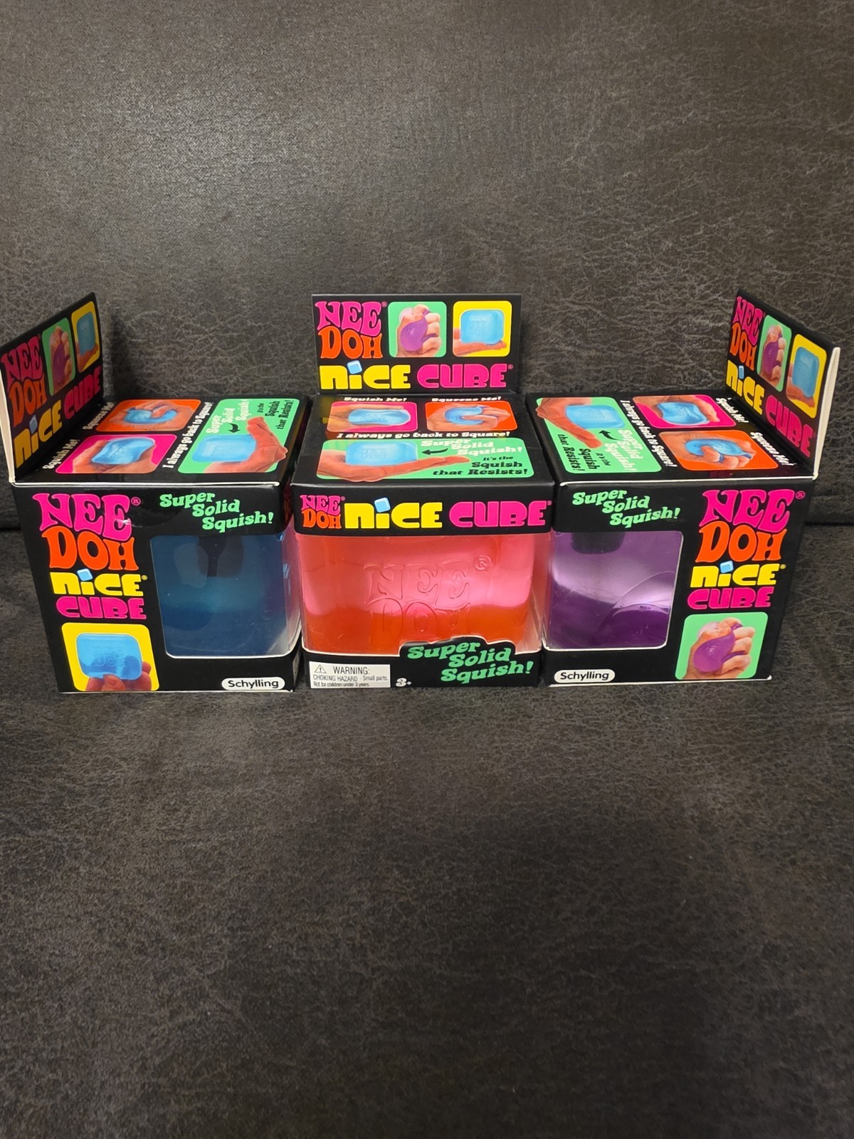 New NeeDoh Nice Cube 2.25″ Super Solid Squish 3-Pack Blue Pink & Purple Free S&H