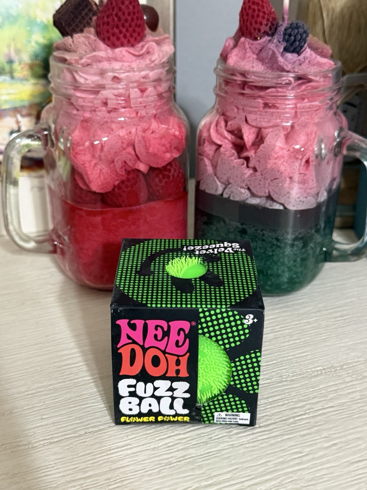 Green Needoh FUZZ BALL Flower Power Nee Doh Squishy NEE-DOH Fuzzball AUTHENTIC