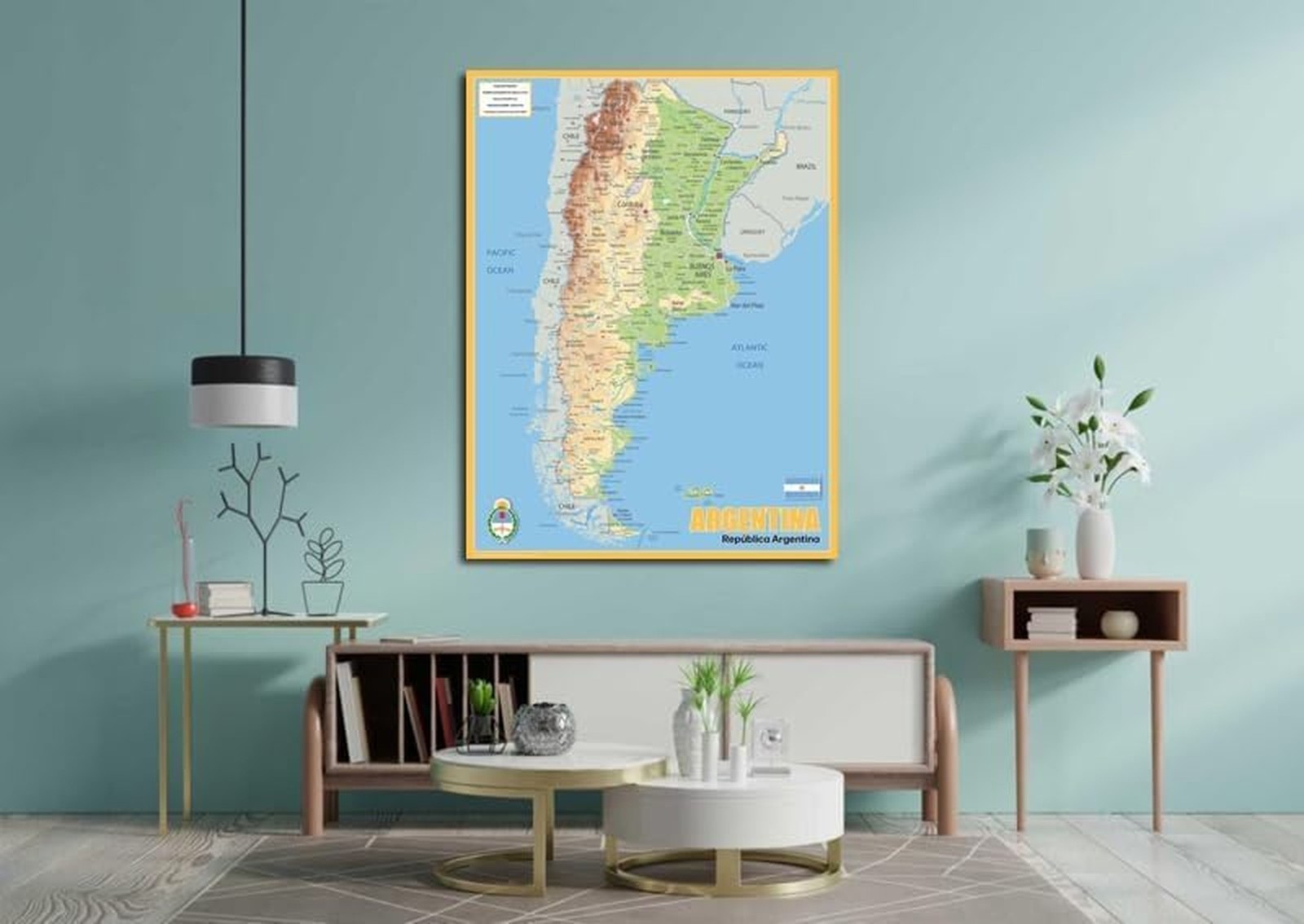 Argentina Physical Map – 23.3 x 16.5 Inches – Paper Laminated