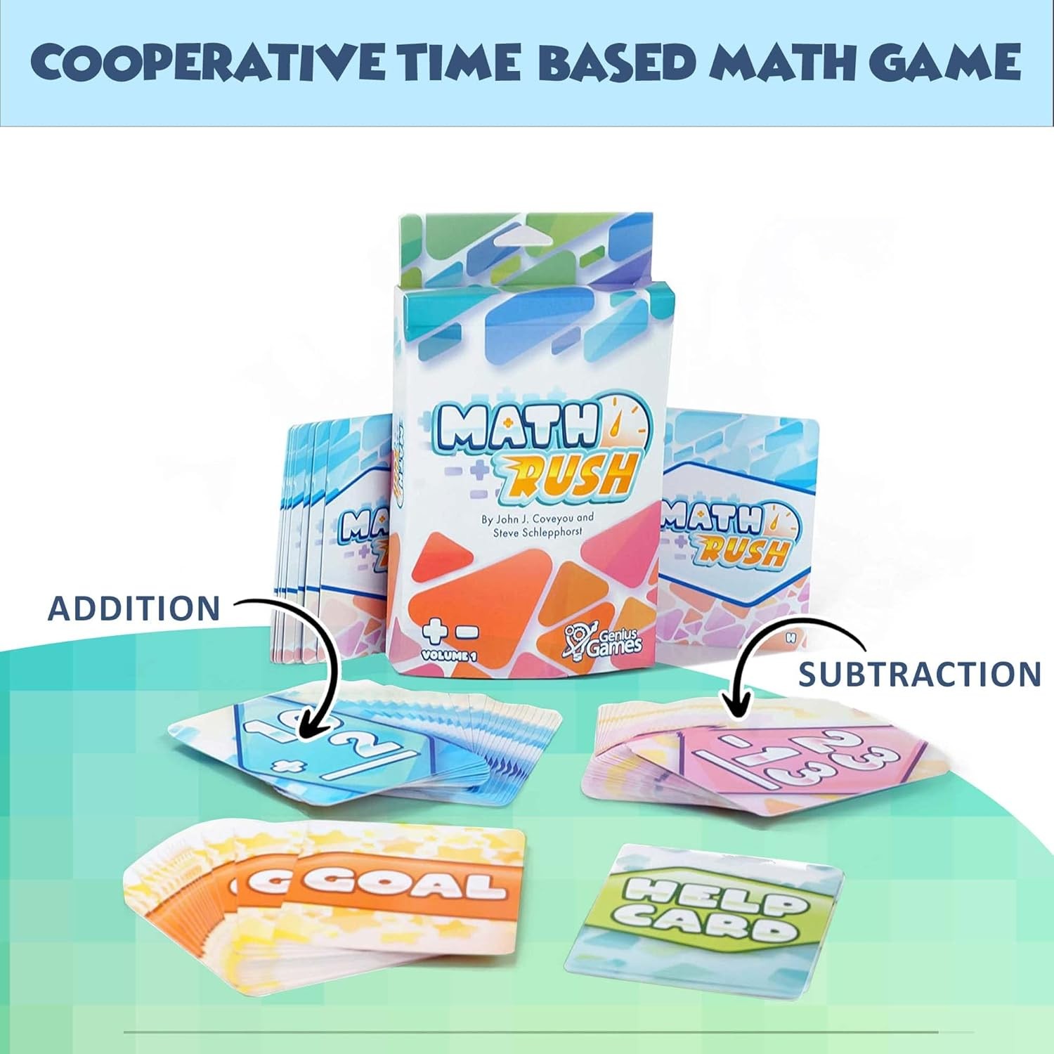 Genius Games Math Rush Addition Subtraction Game Kids 8-12 STEM Cards Volume 1
